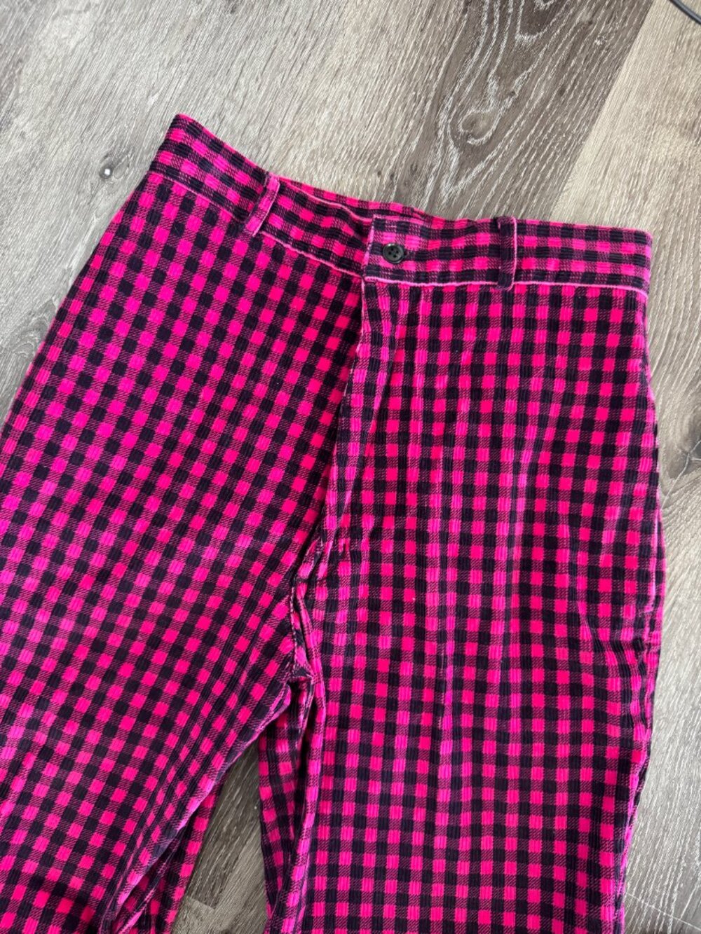 Vtg 80s Proximity pink and black buffalo check corduroy stirrup pants / sz XS-S